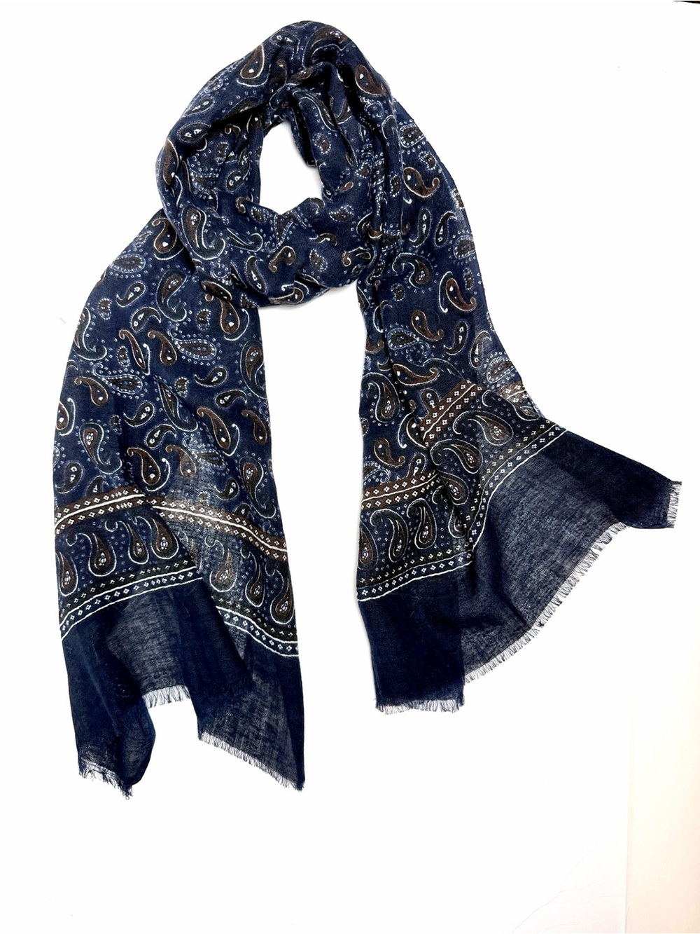 NWOT John Henric Linen Cotton Blend Large Scarf Lightweight Blue Paisley Sweden
